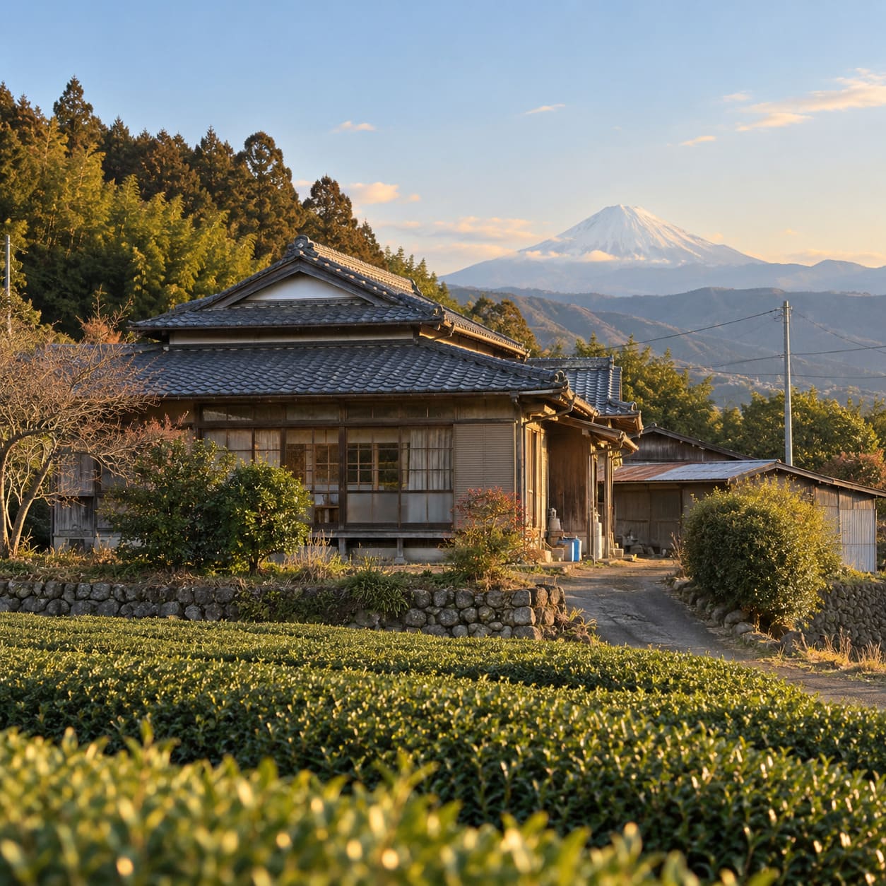 茶畑と古い家