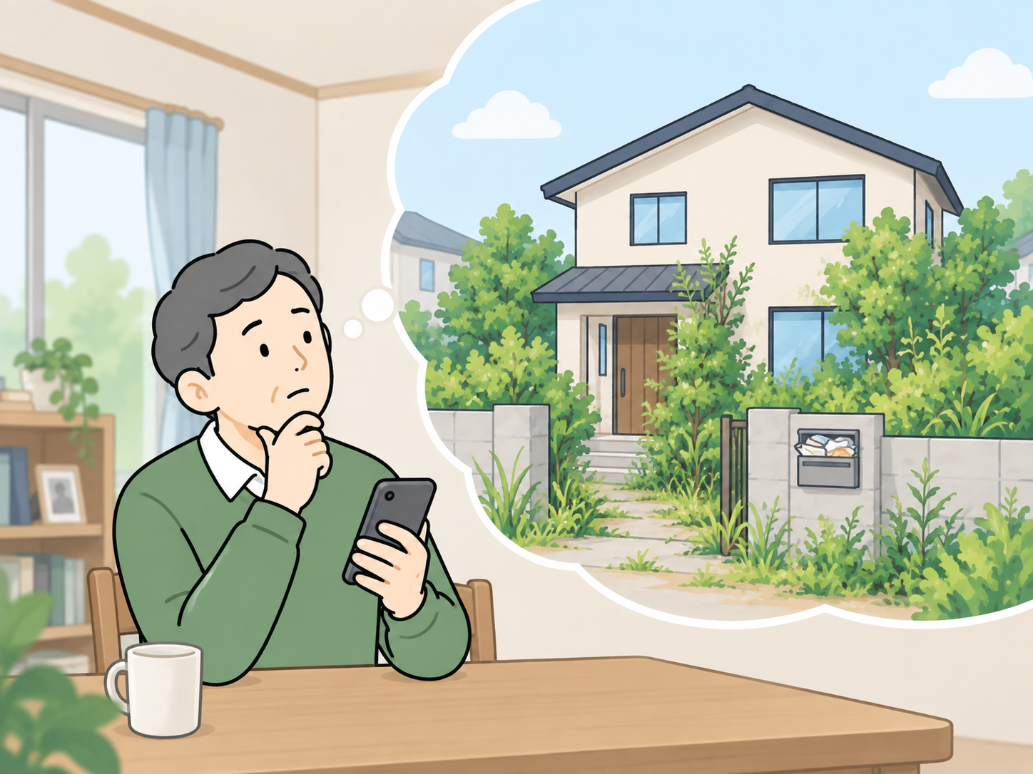スマホで遠くの実家を心配している人